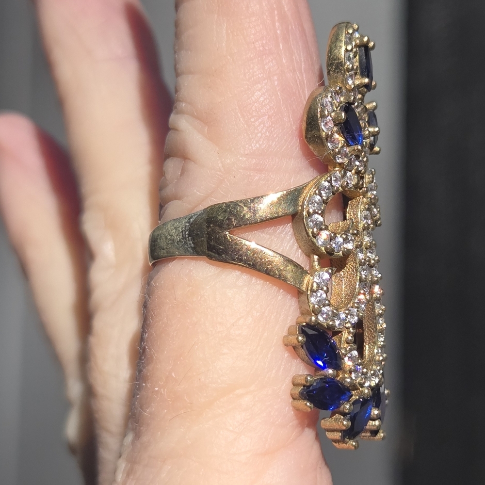 Sapphire & Topaz Sterling Gold & Bronze Cocktail Ring Sz7.75 - Picture 7 of 9